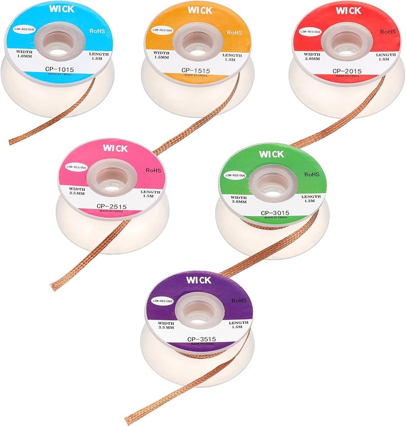 Zelphvt 6 Pcs Solder Wicks No-clean Solder, 1.5M Desoldering Wick With Flux No-Clean Solders Remover Wick Copper Desoldering Braid Strip for Easy to Remove Solders and Disassemble Electronics - Image 1
